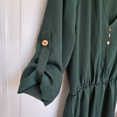 Women's Green Emerald 3/4 Sleeve V Neck Dress Size Medium | eBay