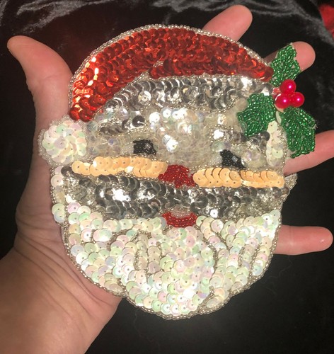 VINTAGE NOS SANTA FACE 6" or 4" SEQUIN CHRISTMAS SEW ON CRAFT PATCH - Picture 3 of 10