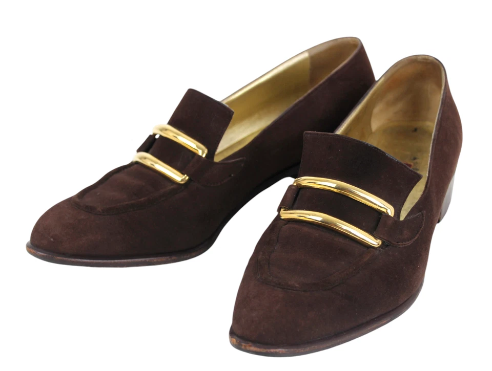 ZAPATOS MOCASINES DE COLECCIÓN Walter Steiger MARRÓN CUERO REAL GAMUZA TACÓN BAJO PUNTA ALMENDRA 9B Foto 2 de 4