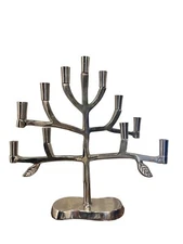 Tree of Life Aluminum Silver Tone Menorah Hannukah 11 Branches 13"