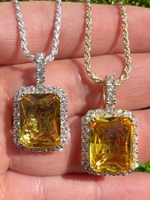 Real 925 Silver 14k Gold Plated Hip Hop Iced Yellow CZ Canary Pendant Necklace
