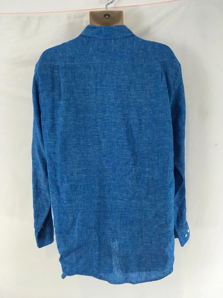 Camisa masculina Sarar 42 azul linho italiano botão frontal - Imagem 4 de 4