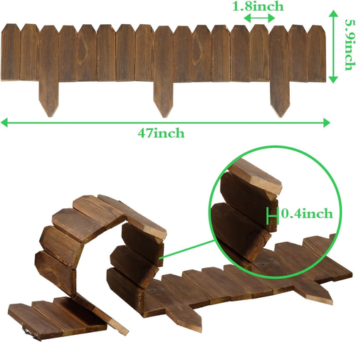 Wood Garden Edging, Wooden Fence Border Decorative Small Picket Panels for Flowe - Picture 2 of 12