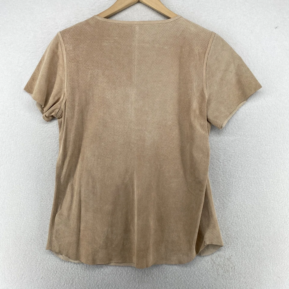 Top para mujer marca ECRU S gamuza cuero manga corta cuello redondo minimalista beige Foto 2 de 4