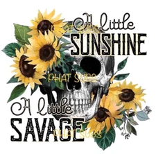 Sublimation Print Sunflower Skull Savage Ready to Press Heat Transfer