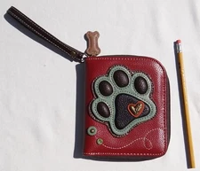 CHALA Dog Paw Print Ladies/Woman’s Zippered Wristlet Wallet ID Pocket