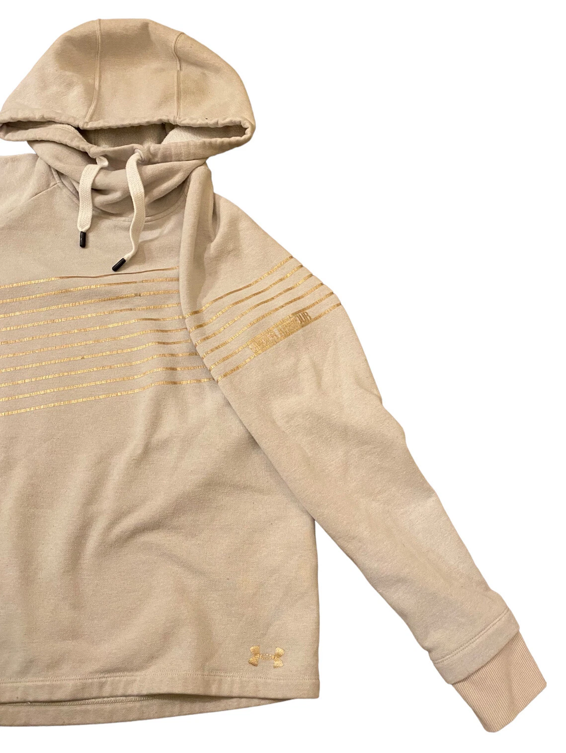 OFF WHITE Under Armour felpa con cappuccio donna media off white righe vestibilità ampia maglione collo cappuccio