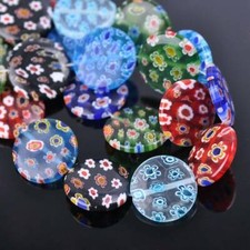 10pcs Mixed 20mm Flat Round Millefiori Glass Lampwork Loose Beads Wholesale lot