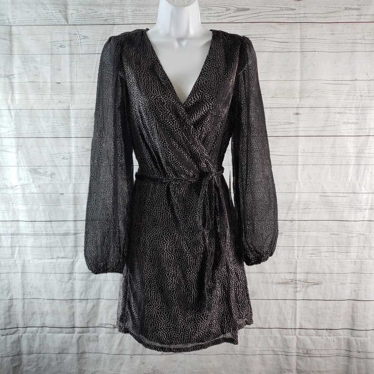 Modcloth Womens Wrap Dress Sz Small Gray Long Sleeve V-Neck