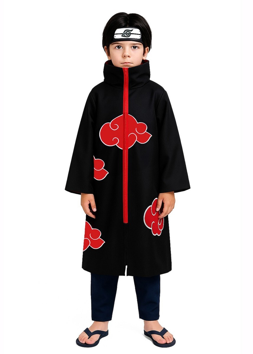 Kids Naruto Akatsuki Costume Boys Cloak Robe Anime Cosplay Uchiha