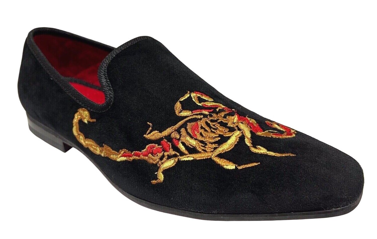 La Milano Scorpio Mens Black Velour Embroidered Loafers  display picture 2
