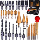32 Pack Woodworking Chamfer Drilling Tools, Including Countersink Drill Bits, L-