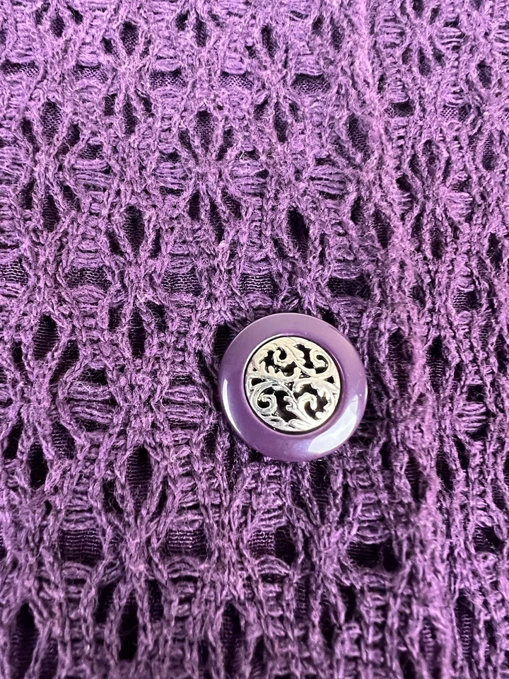 Vestido Miss Dorby Vintage 14P Crochet Floral Regencia Púrpura Evento Madre Boda Foto 3 de 4