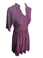 Moonglow Vintage Purple Elastic Waist Floral 3/4 Sleeve Dress Women's Est XS-SM