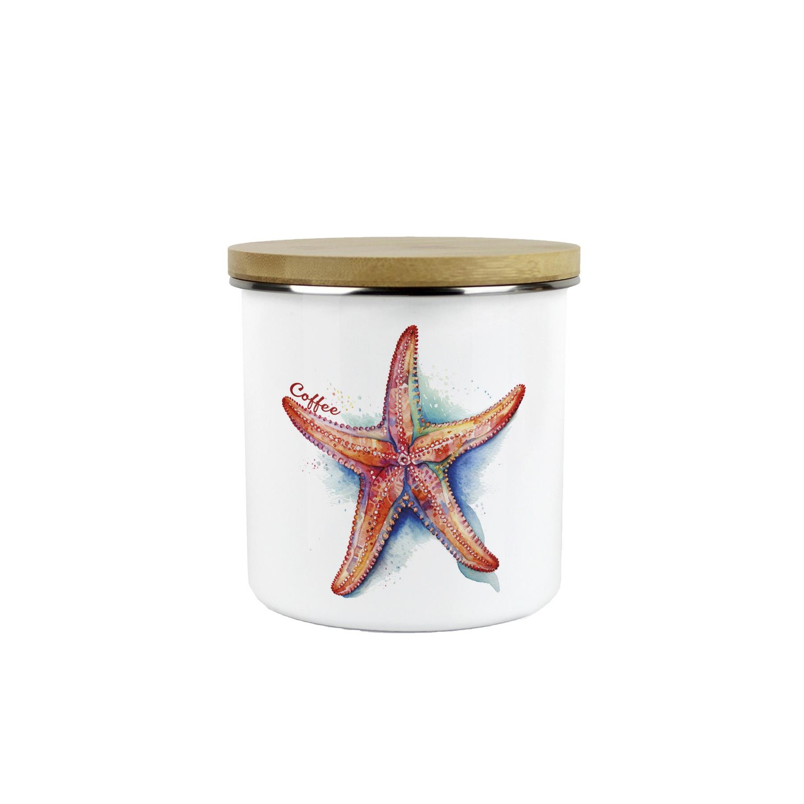 Vibrant Starfish Coffee Canister - Medium Kitchen Enamel Storage Jar Gifts