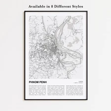 Phnom Penh City Map Print, Cambodia Travel Poster, Modern Map, Wall Decor Art