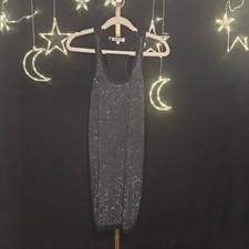 Jennifer Lopez Black Rhinestone Bodycon Tank Dress Y2K Clubwear Medium