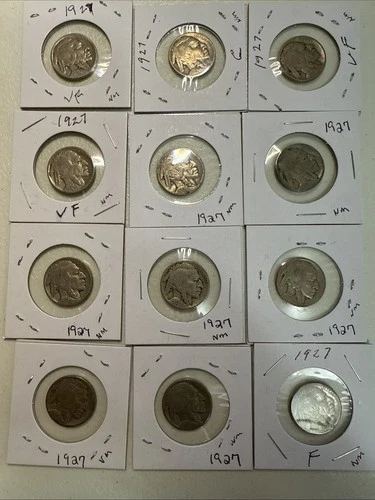 1927 Buffalo Indian Head Nickel Lot of 12 In Good Condition