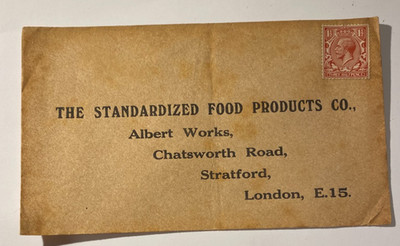 ENVELOPE - THE STANDARDIZED FOOD PRODUCTS Co ALBERT WORKS STRATFORD LONDON