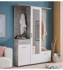 MOBILE DA INGRESSO "BARCELLONA" CON SPECCHIO EFFETTO CEMENTO E BIANCO 133X33X...