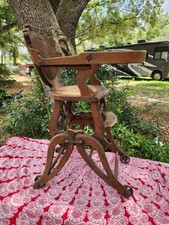 Antique Oak Folding High Chair Rocker Stroller Combination c1900