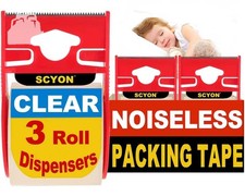 Packing Tape 1.88" x 22.2yd Clear 3-Pack with Dispenser Quiet Shipping