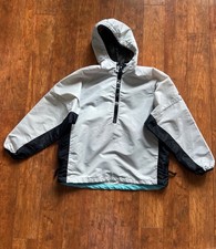 Vintage 90s Nike Windbreaker Womens M Hooded Half Zip Pullover Gray Black Swoosh