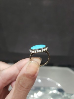 Turquoise opal Cocktail Ring Sterling Silver Signed ''925 China'' sz 8 simulated