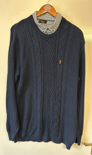 Next Herren Marine Strick Baumwolle Pullover Sweatshirt & Shirt Kragen Gr. XL