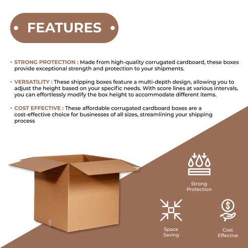 25 Pack 14x12x6" Multi-Depth Corrugated Shipping Boxes ECT-32 Kraft Cartons - Picture 4 of 6