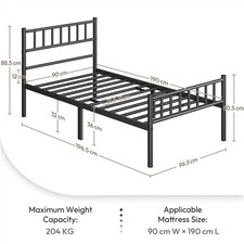 3ft Single Metal Platform Bed with Slatted Headboard and Footboard, Solid Slat