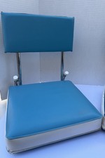 Vintage Folding Stadium Bleacher/Boat Padded Seat Chair Light Blue White