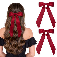 2PCS Red Hair Bows, Large Ribbon Bow Hair Clips for Girls Women Cute Ponytail Ho