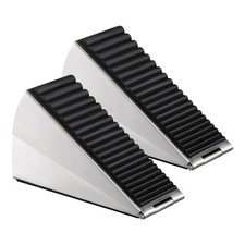 2 PCS Adjustable Spring Loaded Large Door Stopper Heavy Duty Wedge Silver