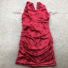 Express Design Studio Dress Womens 10 Red Satin Ruched V Neck Sleeveless Bodycon
