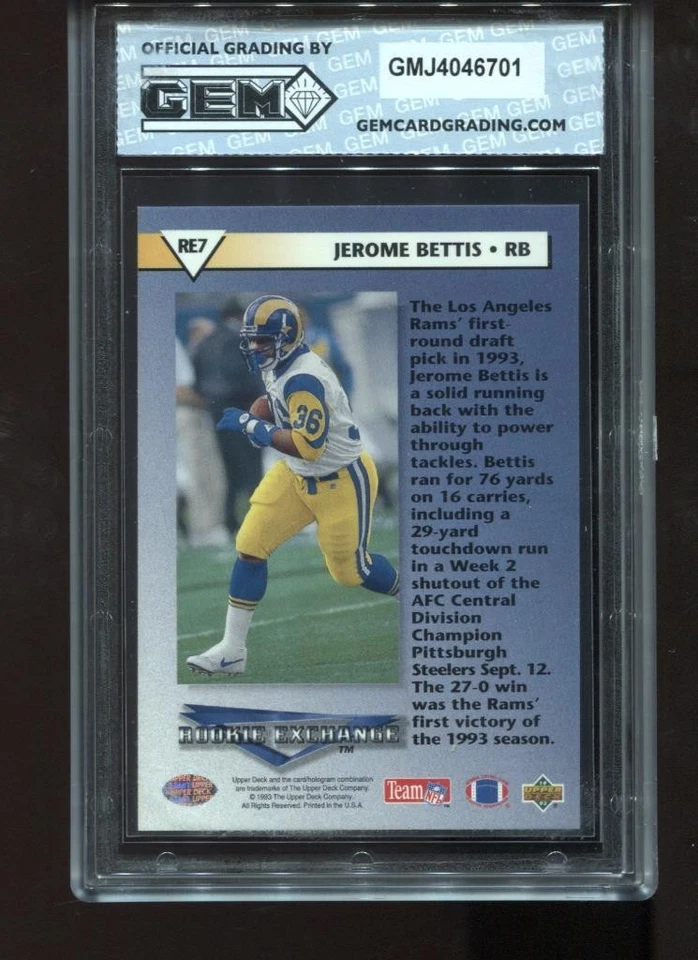 Jerome Bettis Rookie 1993 UD Rookie Exchange #RE7 RC NFL Steelers GEM MINT 10 - Image 2 of 2
