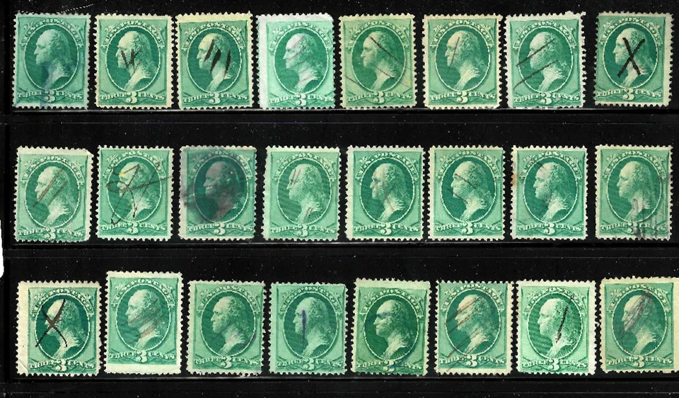 Collection 56 Sc #147 158 184 207 Shades PEN Cancels 3 Cent Washington US 32-5 - Image 2 of 4