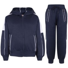 Kids Boys Tracksuit Contrast Panelled Hooded Hoodie Bottom Jogging Suit Joggers