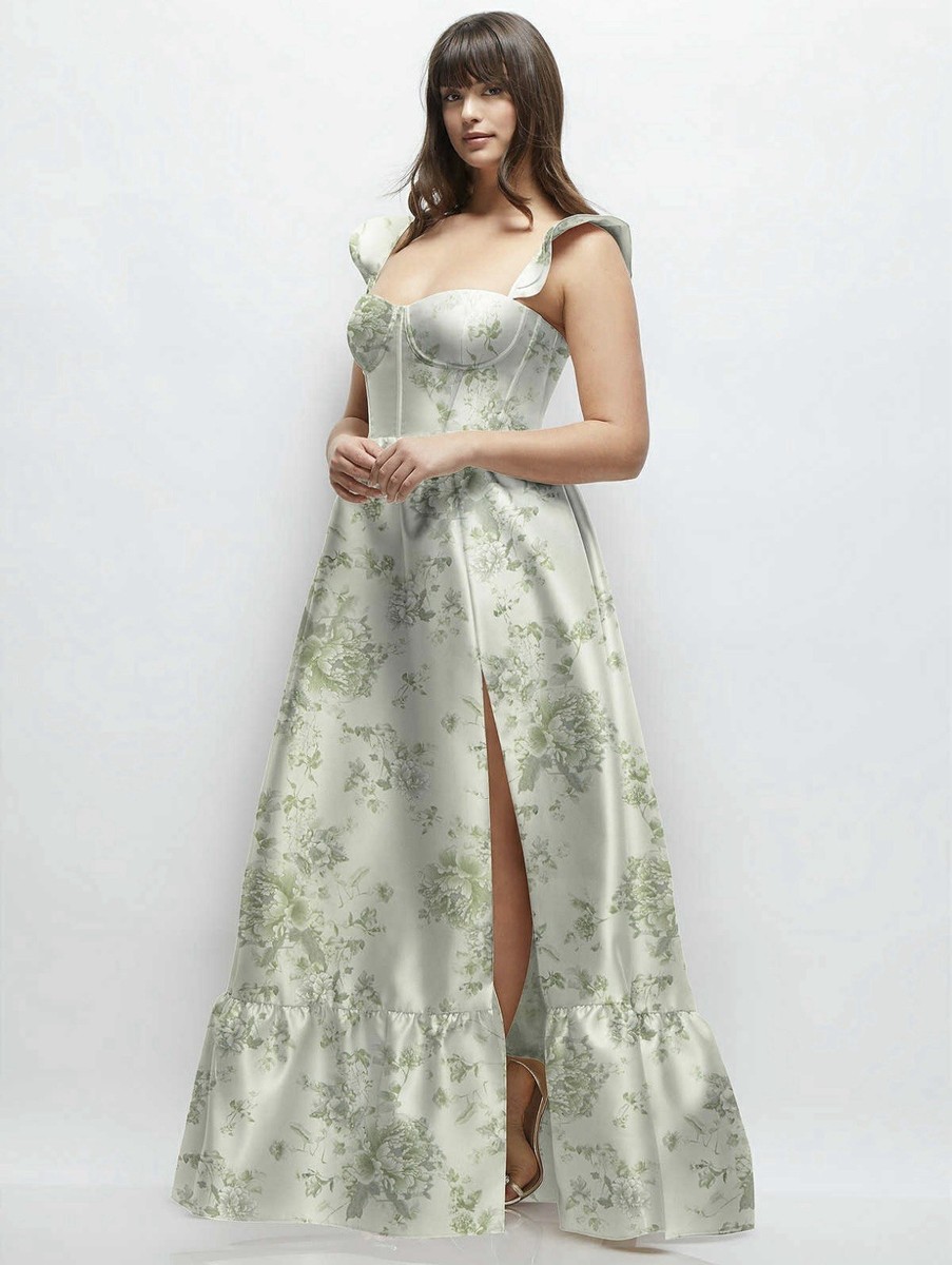 Alfred Sung Sage Floral Satin Twill Maxi Dress Adjustable Straps Slit Size 4R | eBay Alfred Sung Sage Floral Satin Twill Maxi Dress Adjustable Straps Slit Size 4R | eBay