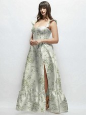 Alfred Sung Sage Floral Satin Twill Maxi Dress Adjustable Straps Slit Size 4R