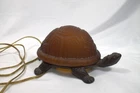 Vintage Tiffany Style Brass & Amber Glass TURTLE NIGHT LIGHT Table Lamp