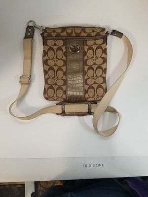 Gently Loved Coach Sutton Signature Gold Crocodile Leather Stripe Swing Bag