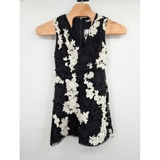 Alice + Olivia Pamela Embellished Beaded V Neck Dress Black White Size 6 NWT