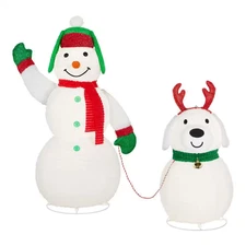 2-Piece Yuletide Lane LED Snowman and Dog Holiday Yard Decoration Y34
