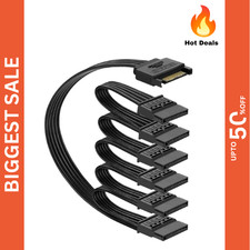 sata Power Splitter Cable 6 Way, 15 Pin SATA to 6 for HDD  SSD Cable, Black