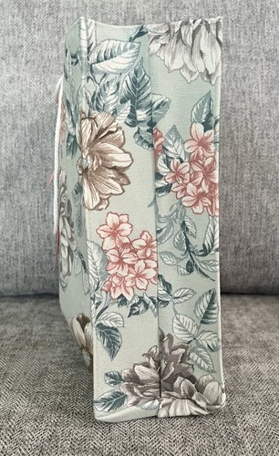 Blue and pink floral print fabric with pink satin ribbon gift bag reusable - Picture 5 of 6