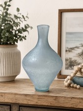 Frosted Blue Art Glass Vase Modern Coastal Decorative Home Accent Bud Vase