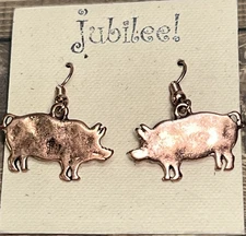 PIG Patina Farm Animal Copper Metal Earrings by Jubilee NEW Pierced dangle drop