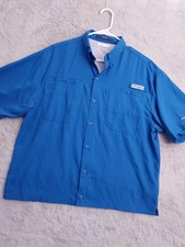 Columbia PFG Shirt Mens Medium Tamiami Fishing Boating Blue M MODIFIED HEMMED