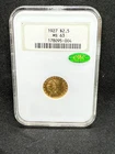 1927 MS63 CAC sticker Indian Head Quarter Eagle 2.5 Gold old holder